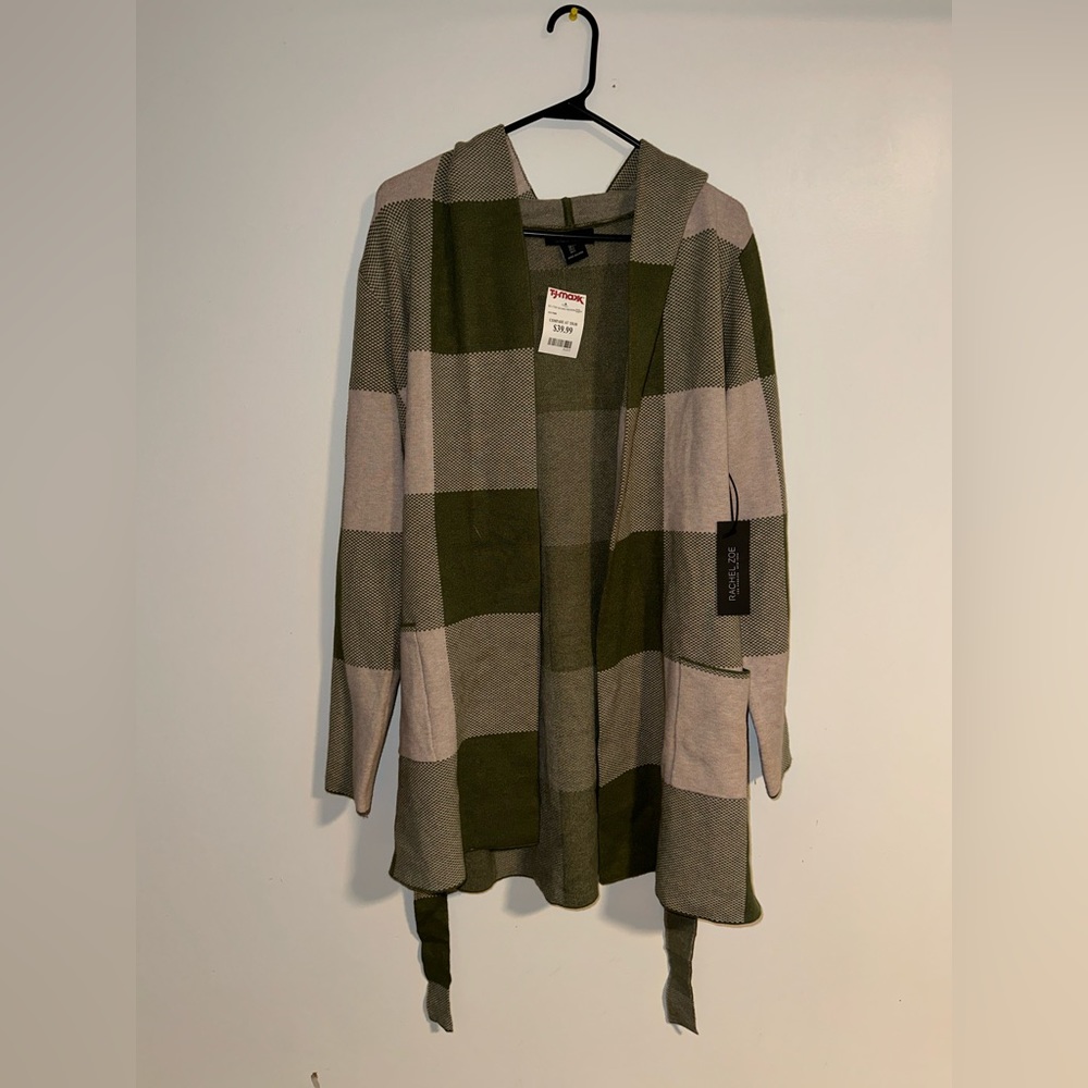 Green and tan cardigan